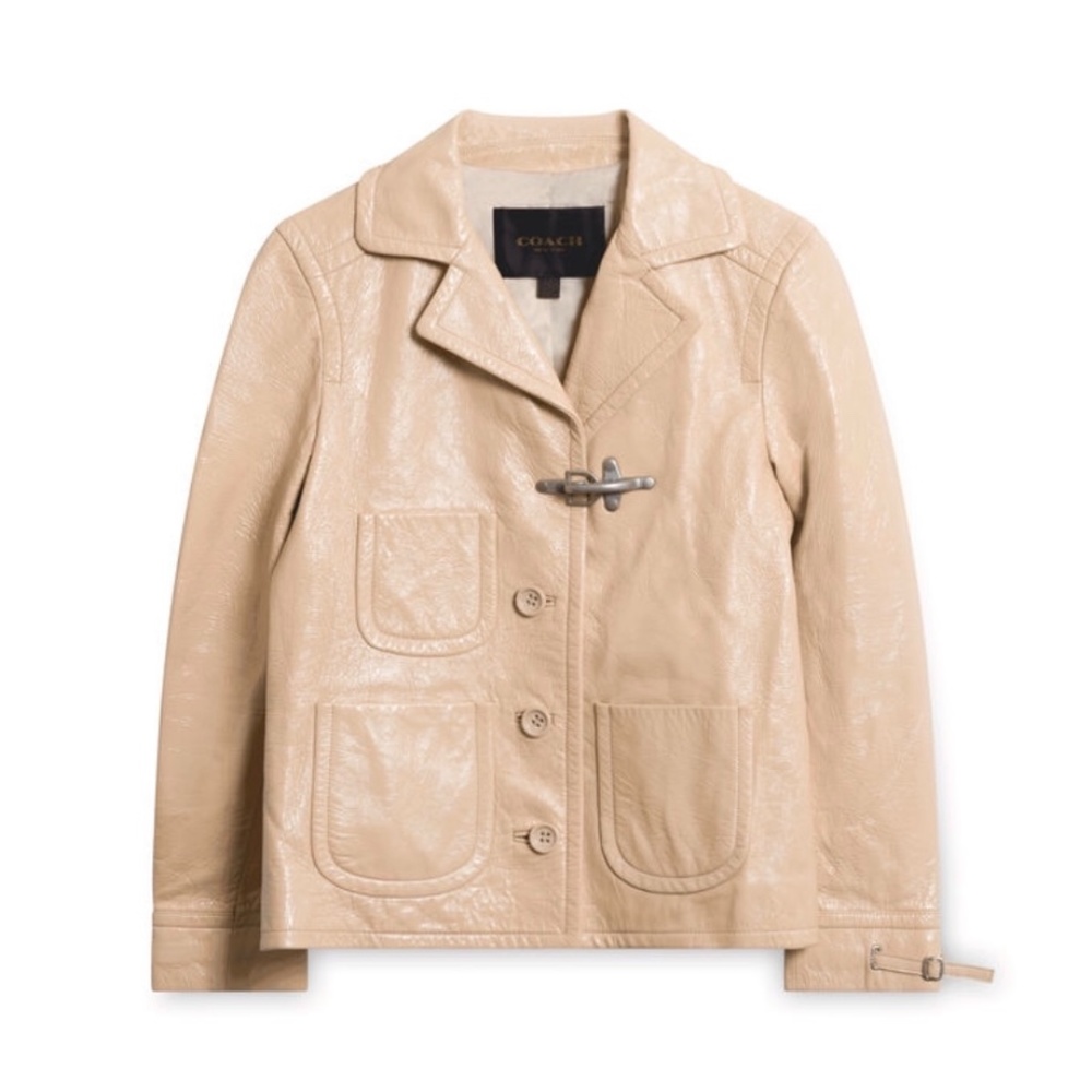 COACH patent leather jacket Sand beige Fireman style NWOT XS